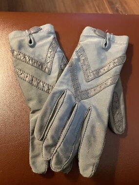 VTG Isotoner By Aris Nylon Leather Trim Gray Gloves One Size
